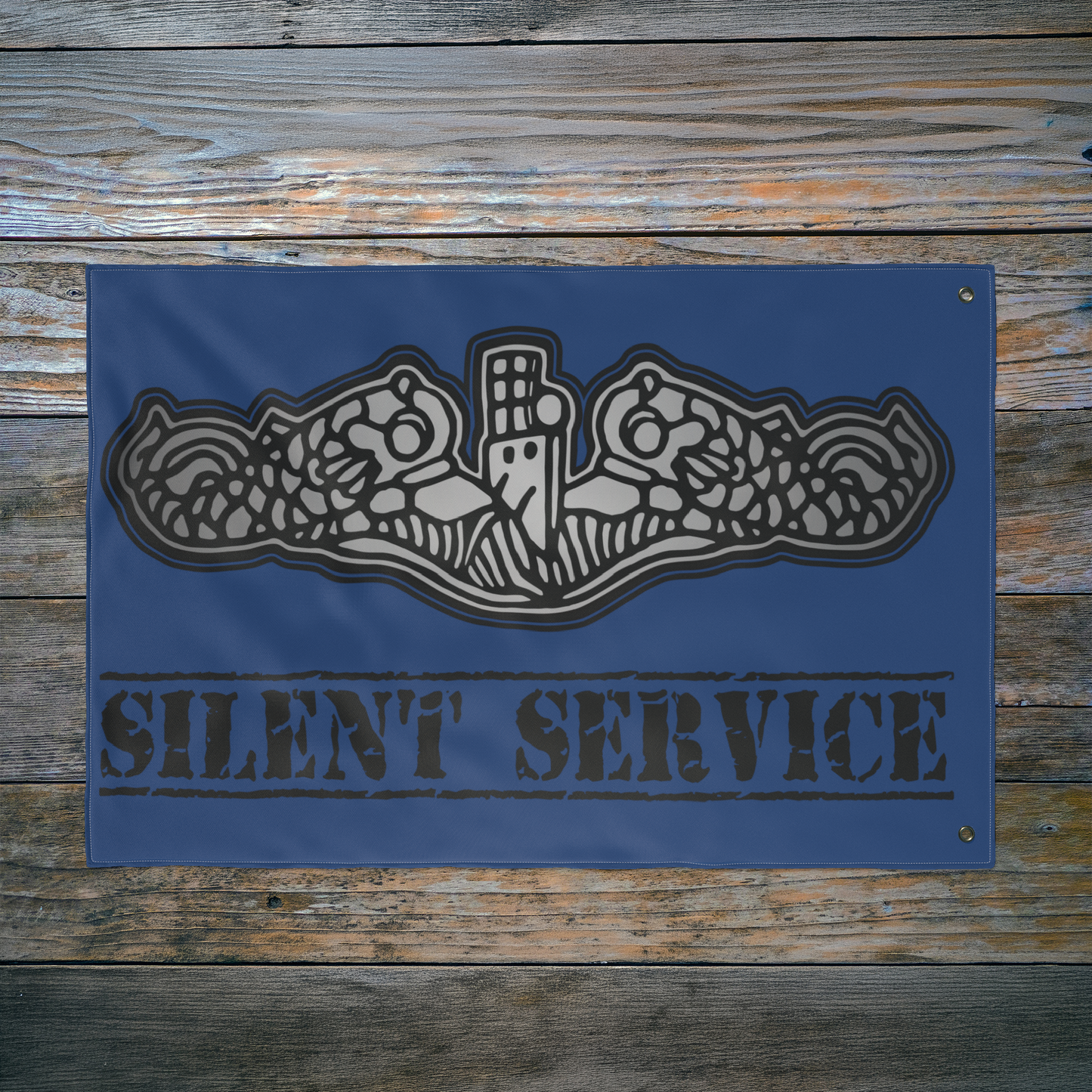 Naval Submarine Force Silver Dolphins Silent Service Double Sided Blue Flag