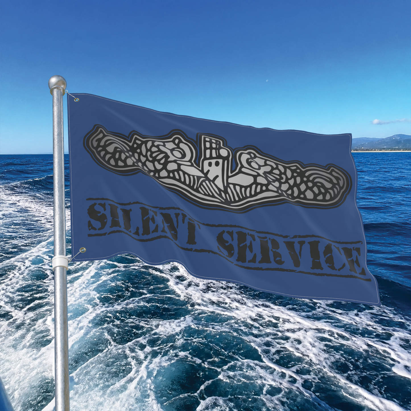 Naval Submarine Force Silver Dolphins Silent Service Double Sided Blue Flag