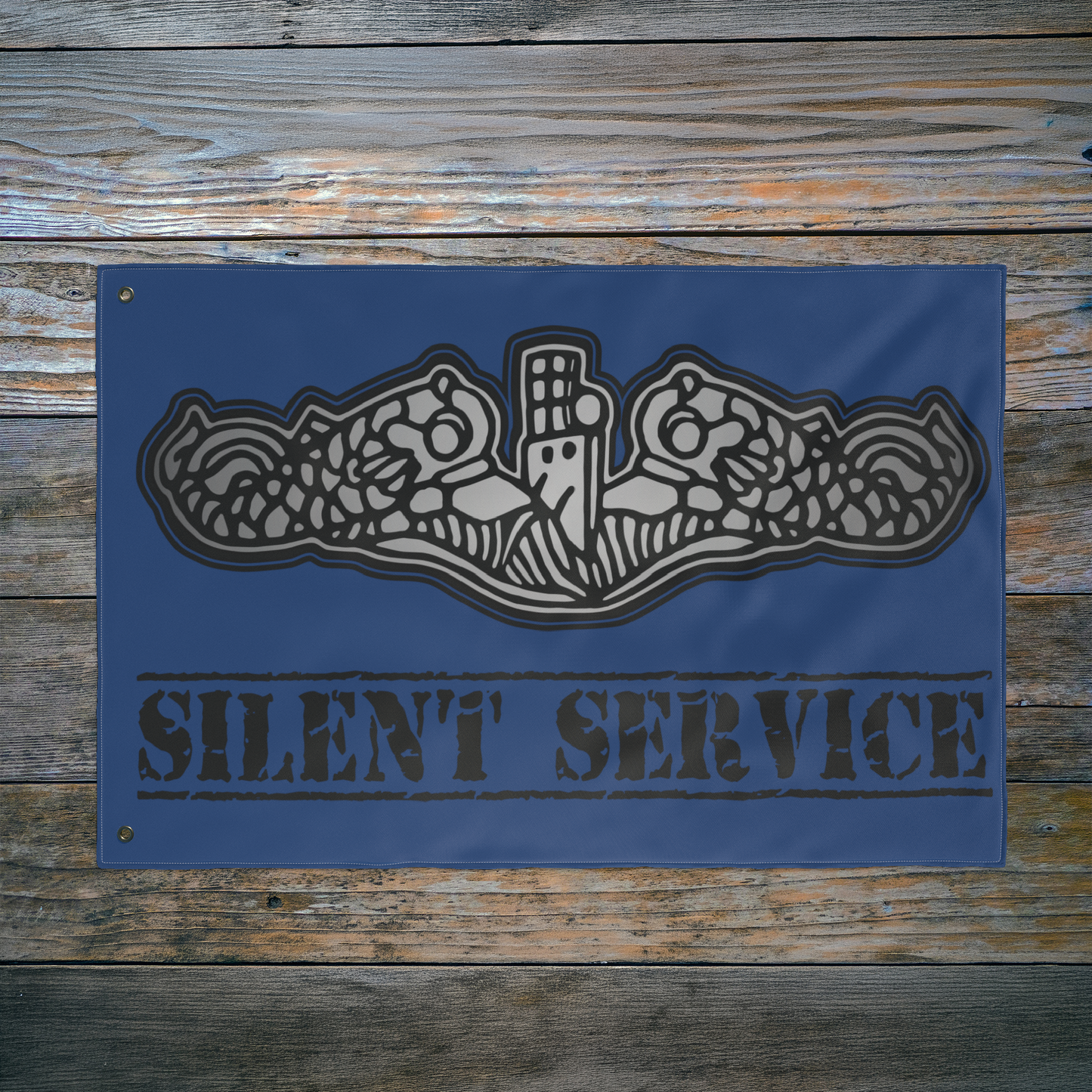 Naval Submarine Force Silver Dolphins Silent Service Double Sided Blue Flag