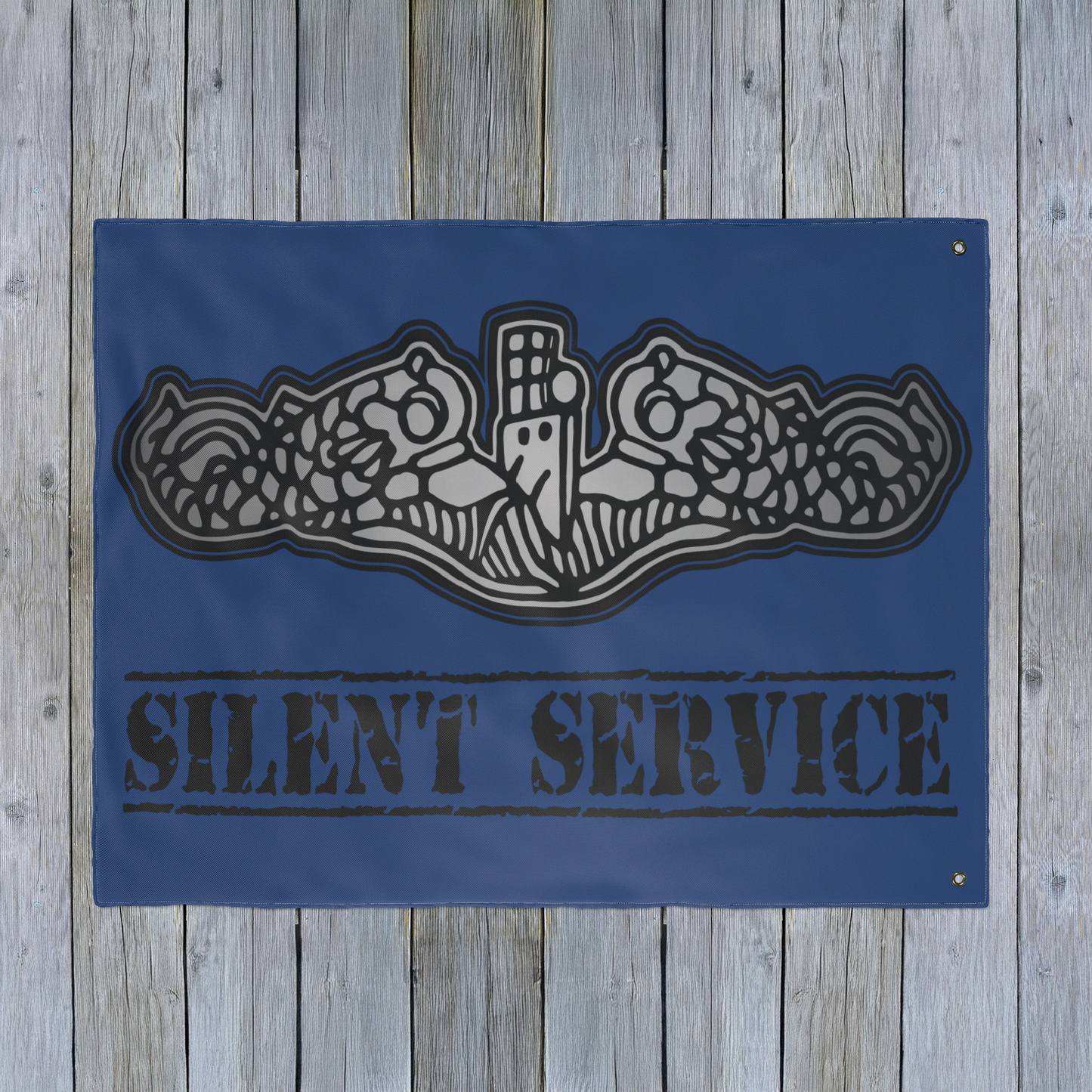 Naval Submarine Force Silver Dolphins Silent Service Double Sided Blue Flag