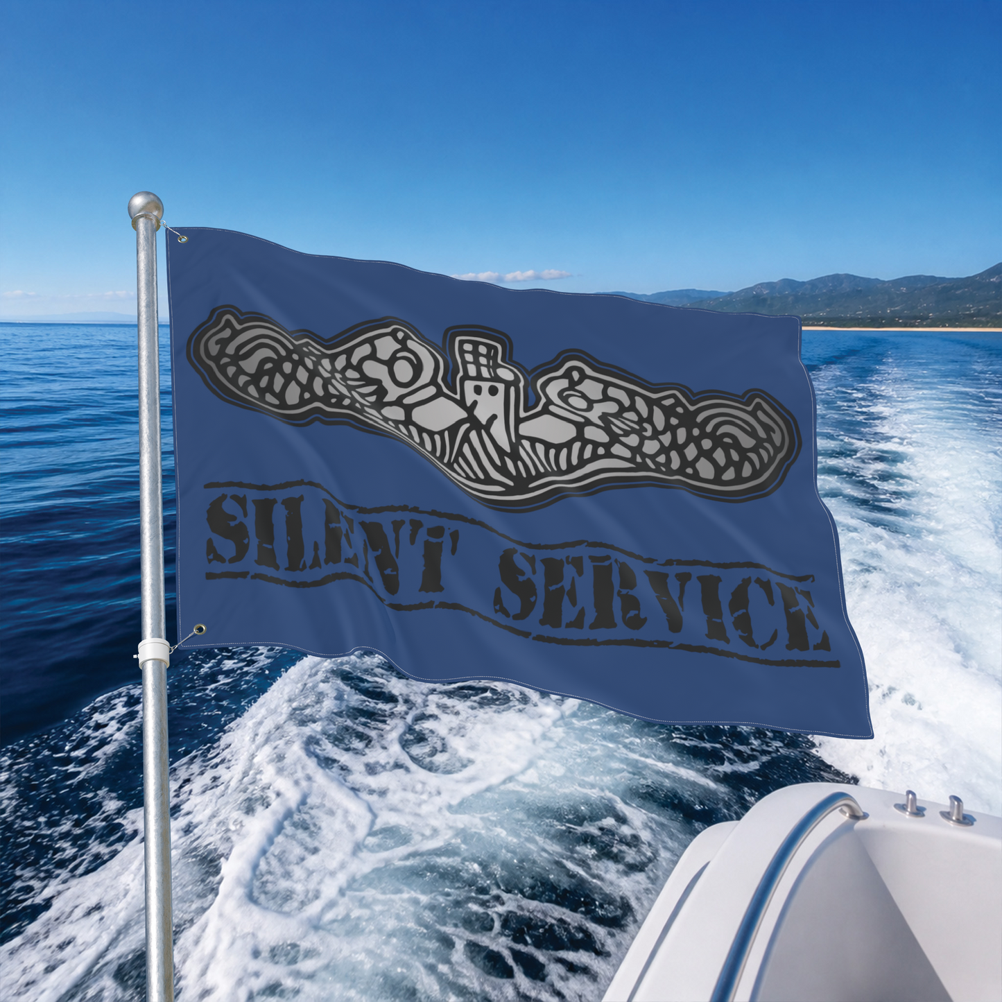Naval Submarine Force Silver Dolphins Silent Service Double Sided Blue Flag