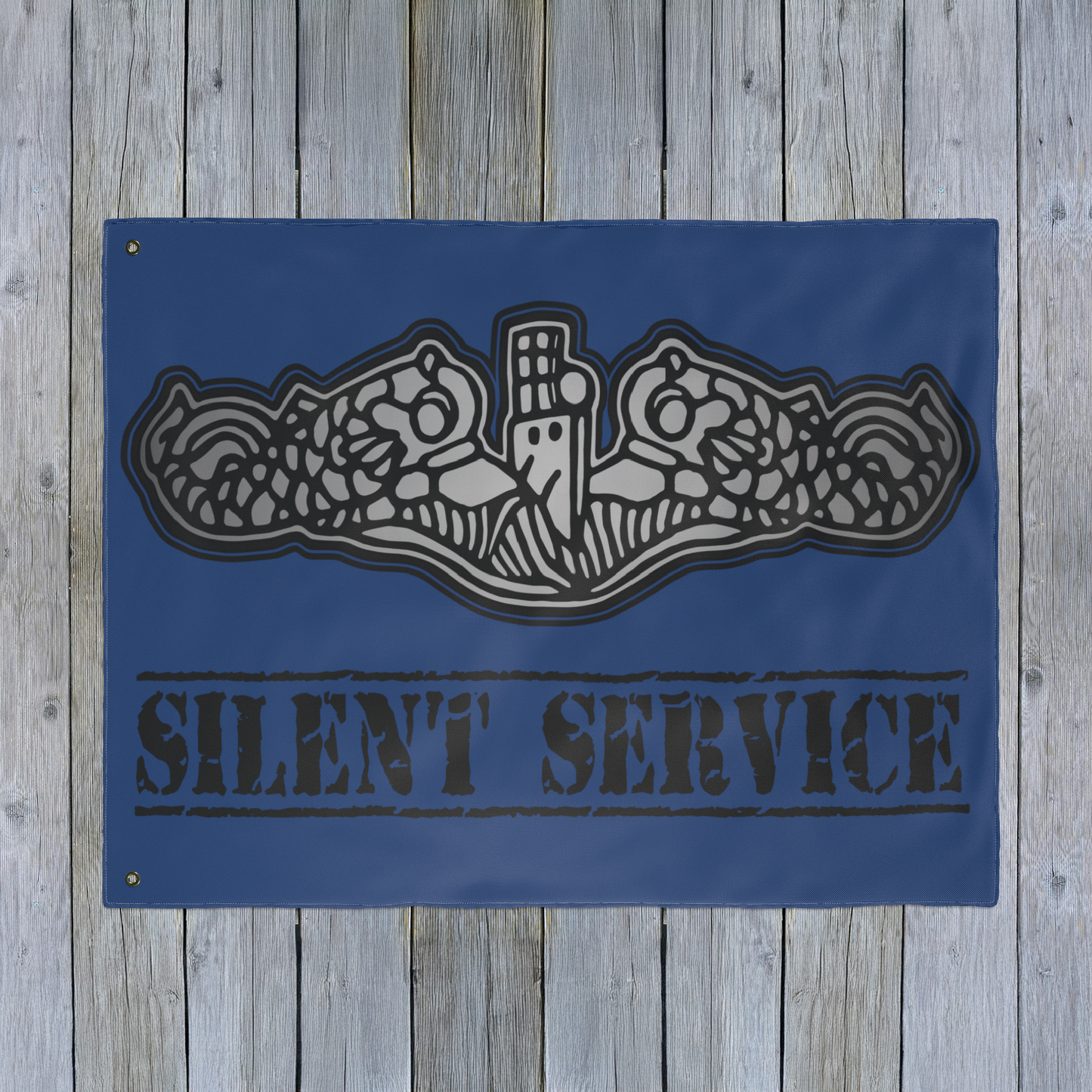 Naval Submarine Force Silver Dolphins Silent Service Double Sided Blue Flag
