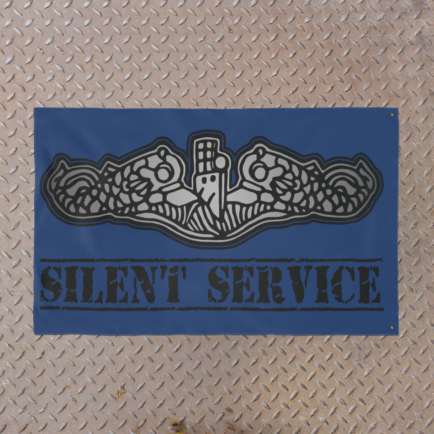 Naval Submarine Force Silver Dolphins Silent Service Double Sided Blue Flag