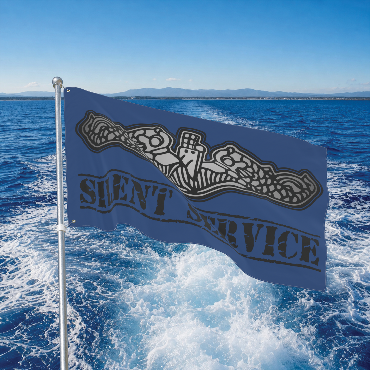 Naval Submarine Force Silver Dolphins Silent Service Double Sided Blue Flag