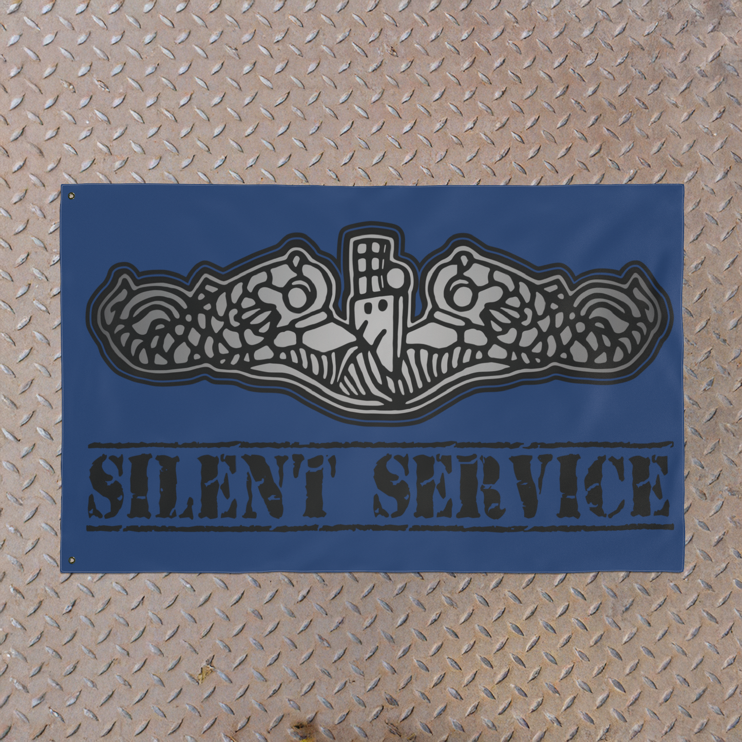 Naval Submarine Force Silver Dolphins Silent Service Double Sided Blue Flag