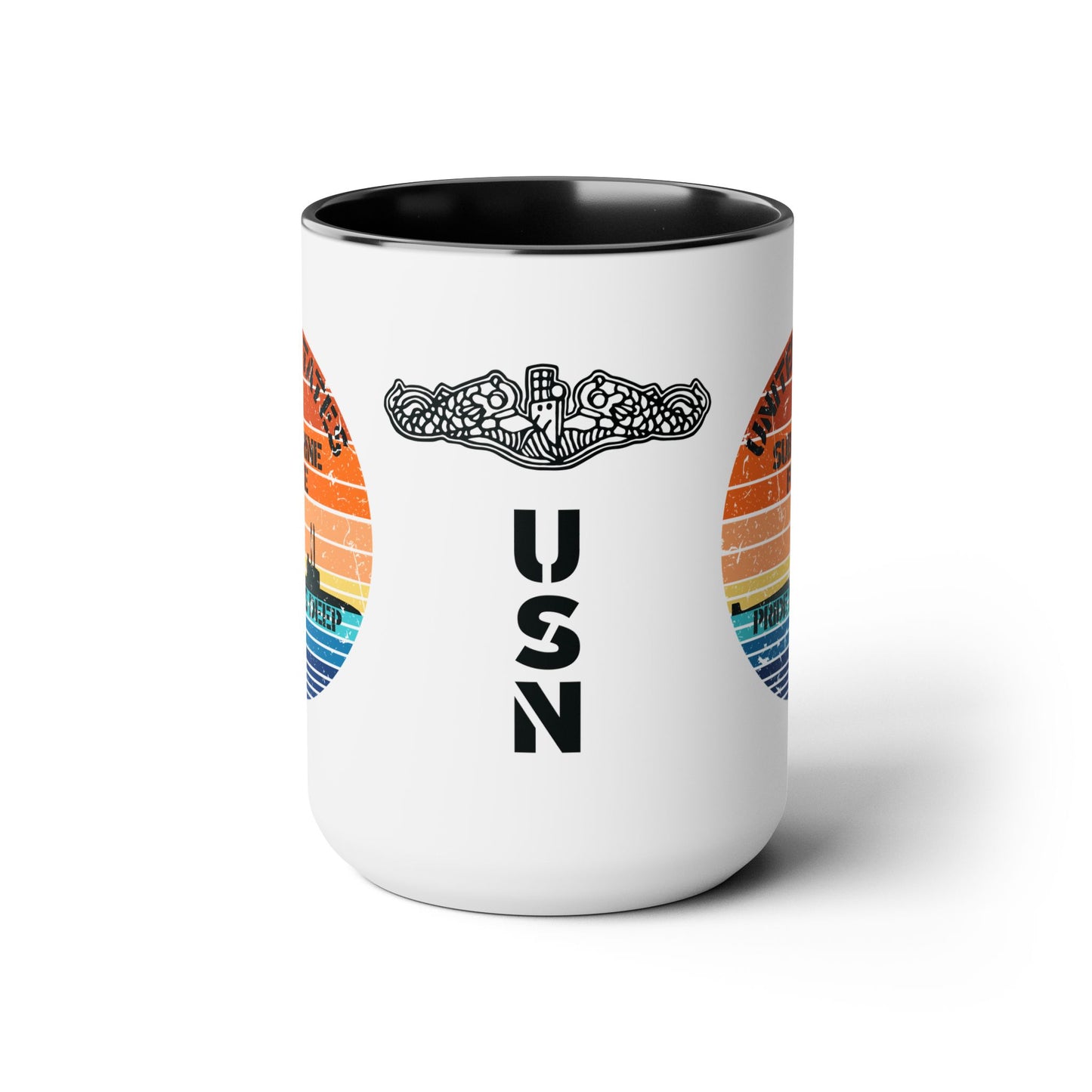 Sunset United States Navy Submarine Force Pride Runs Deep Distressed Accent Coffee Mugs