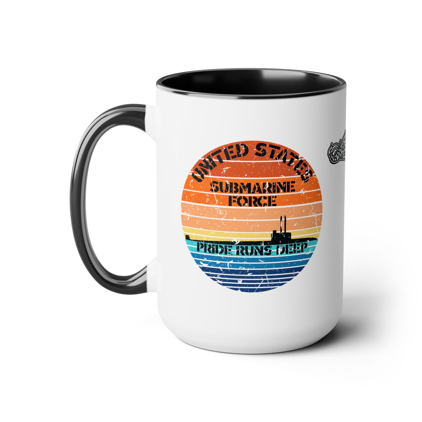 Sunset United States Navy Submarine Force Pride Runs Deep Distressed Accent Coffee Mugs