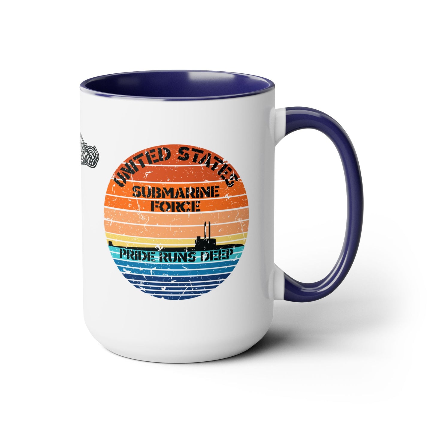 Sunset United States Navy Submarine Force Pride Runs Deep Distressed Accent Coffee Mugs
