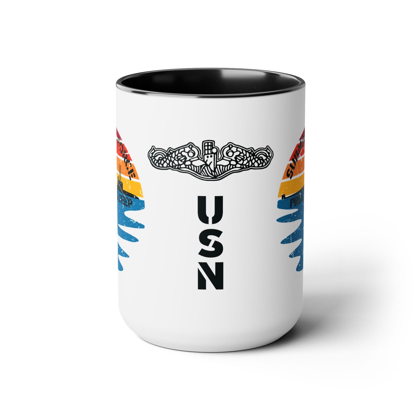 Sunrise United States Navy Submarine Force Pride Runs Deep Distressed Accent Coffee Mugs