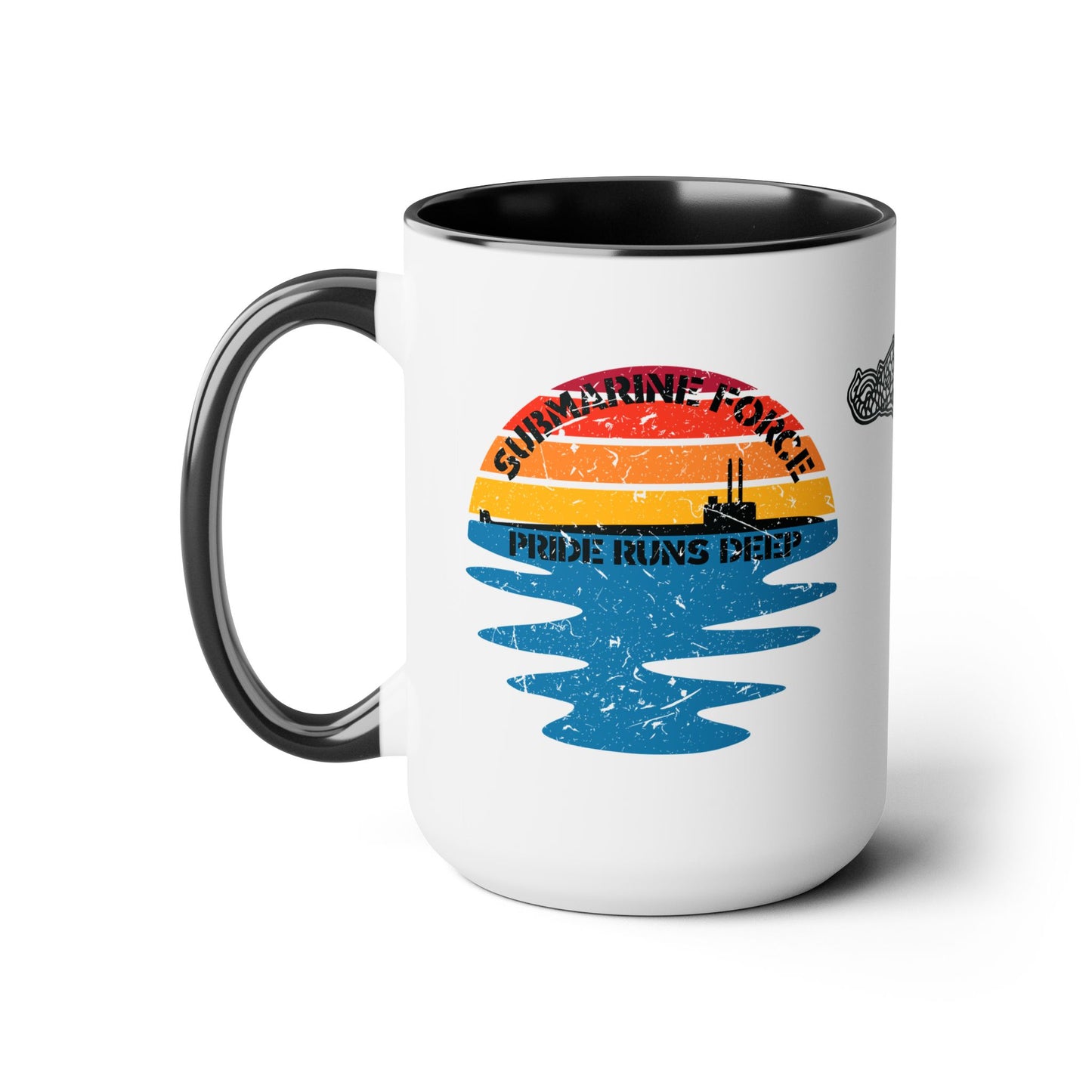 Sunrise United States Navy Submarine Force Pride Runs Deep Distressed Accent Coffee Mugs