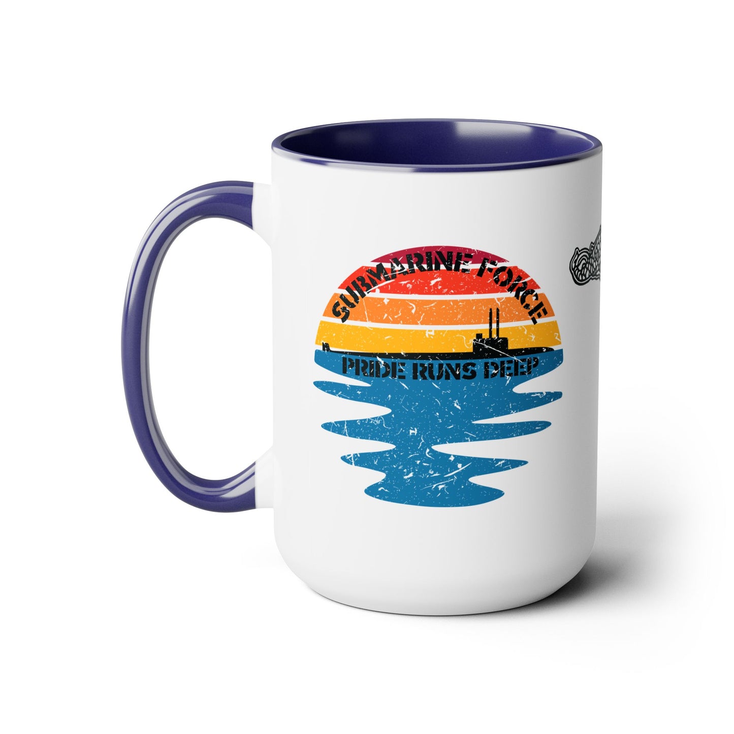 Sunrise United States Navy Submarine Force Pride Runs Deep Distressed Accent Coffee Mugs