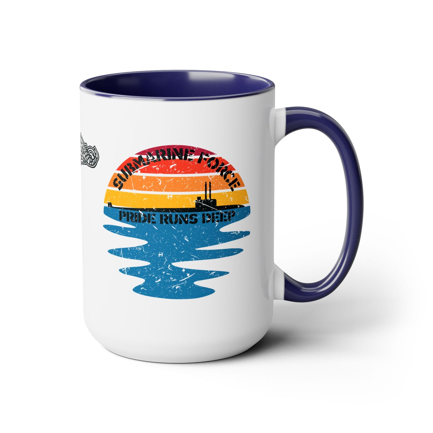 Sunrise United States Navy Submarine Force Pride Runs Deep Distressed Accent Coffee Mugs