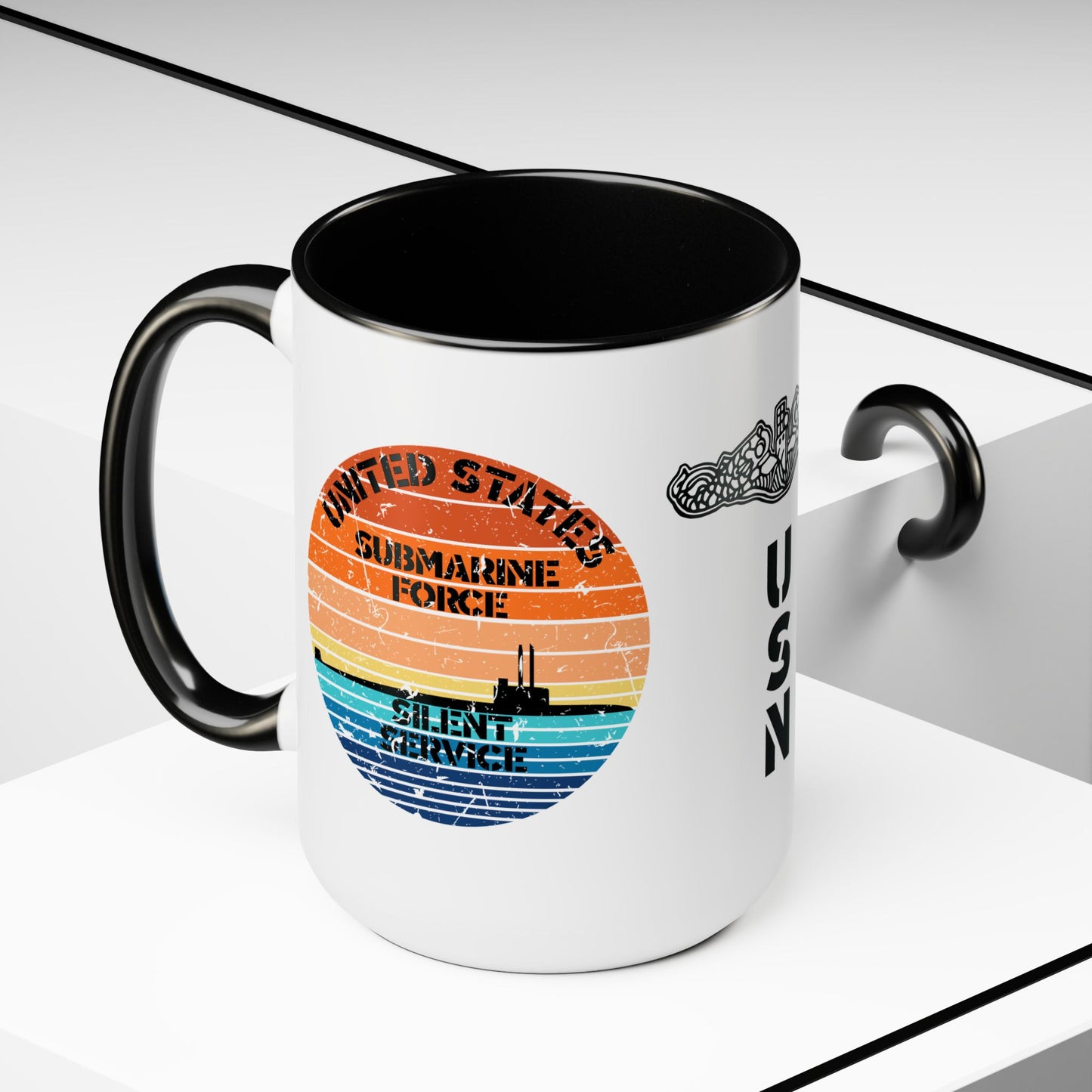 Sunset United States Navy Submarine Force Silent Service Distressed Accent Coffee Mugs