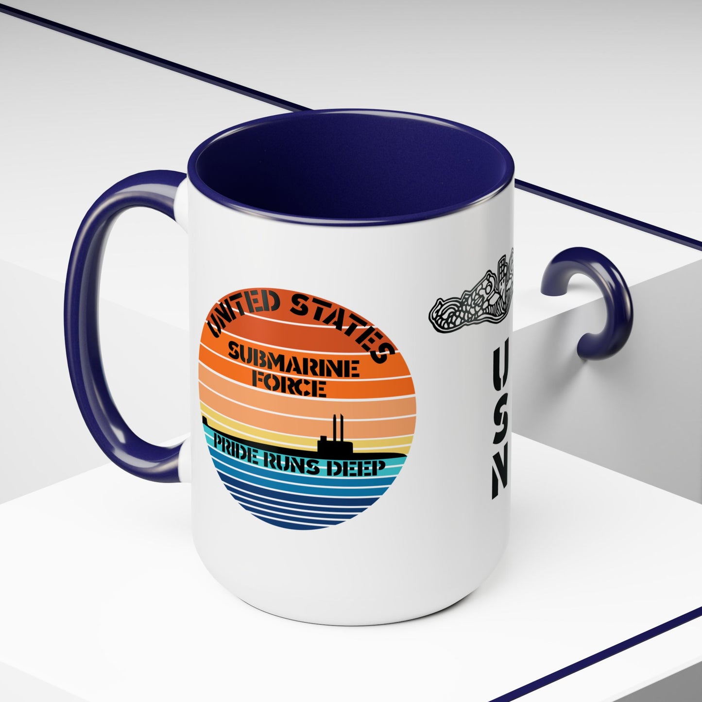 Sunset United States Navy Submarine Force Pride Runs Deep Accent Coffee Mugs