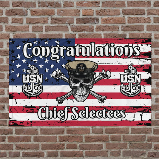 US Navy CPO Skull & Crossbones and Anchors Congrats Chief Selectees USA Distressed Flag