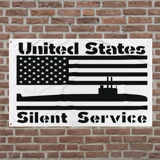United States Navy Submarine Force Silent Service Blackout USA Flag on White Flag