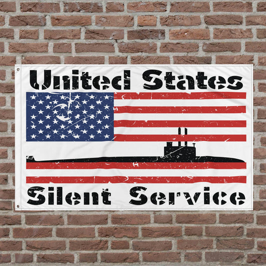 United States Navy Submarine Force Silent Service Distressed USA Flag on White Flag