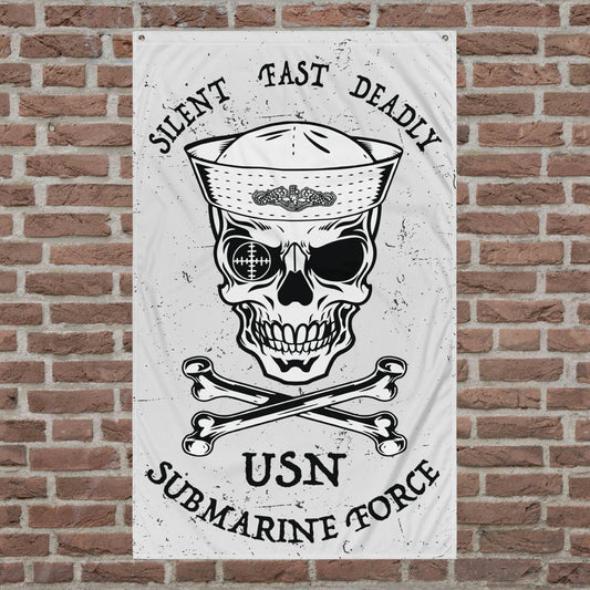 US Navy Submarine Force Silent Fast Deadly Skull Crossbones Sailor Distressed White Flag