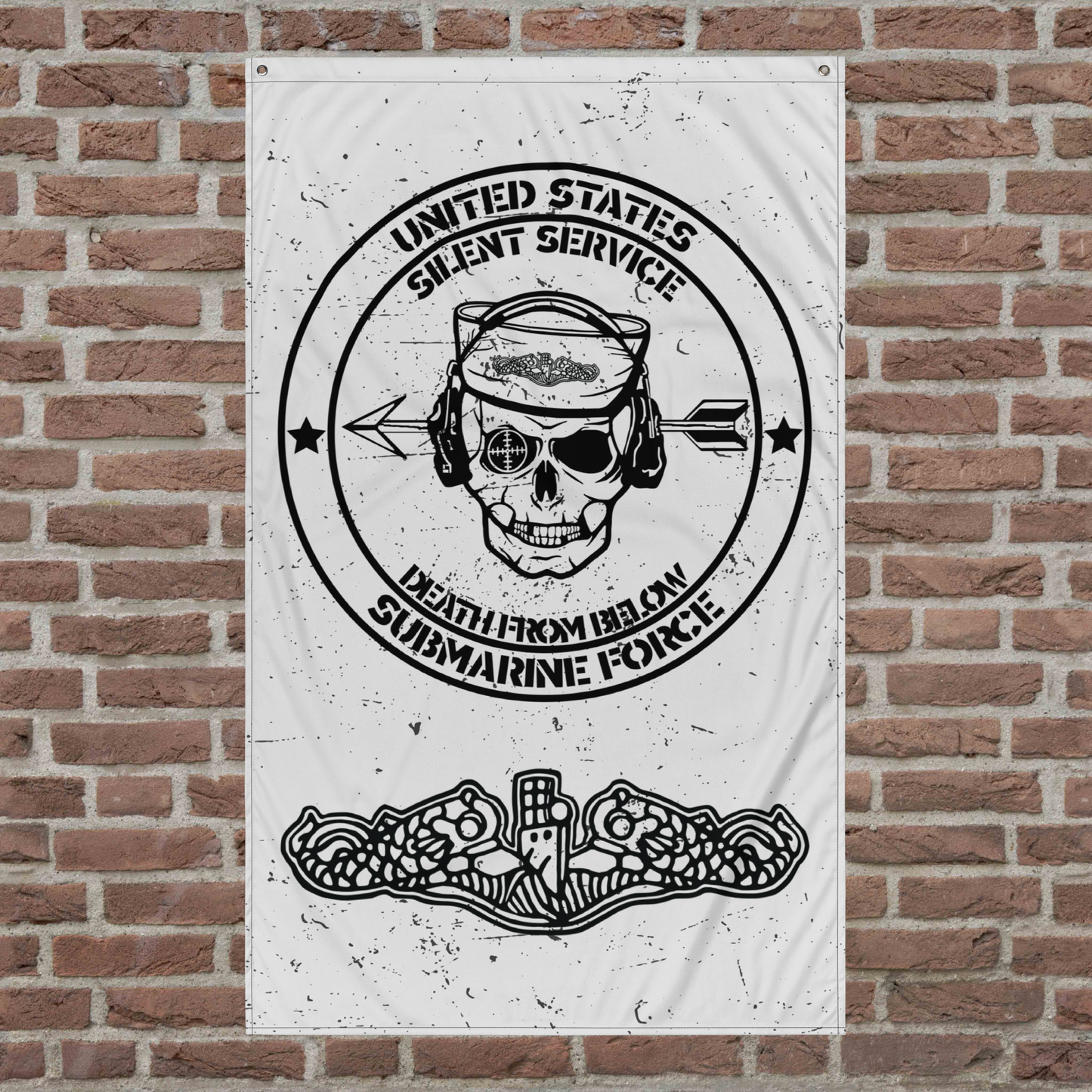 US Navy Submarine Force Silent Service Death From Below with Dolphins Distressed White Flag