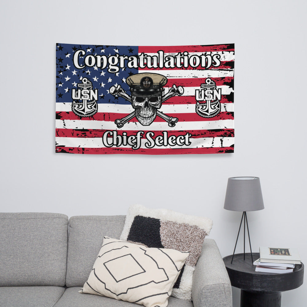US Navy CPO Skull & Crossbones and Anchors Congrats Chief Select USA Distressed Flag