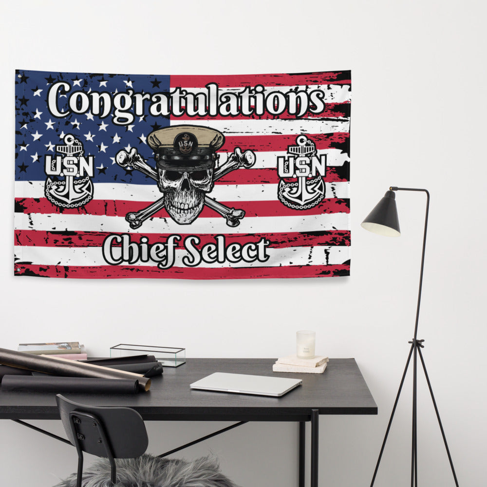 US Navy CPO Skull & Crossbones and Anchors Congrats Chief Select USA Distressed Flag