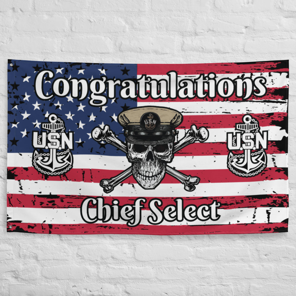 US Navy CPO Skull & Crossbones and Anchors Congrats Chief Select USA Distressed Flag