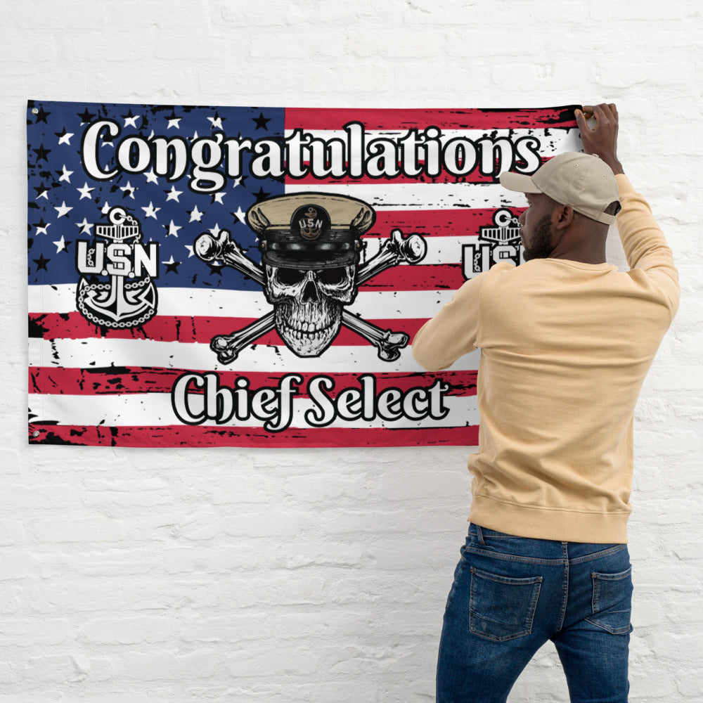 US Navy CPO Skull & Crossbones and Anchors Congrats Chief Select USA Distressed Flag