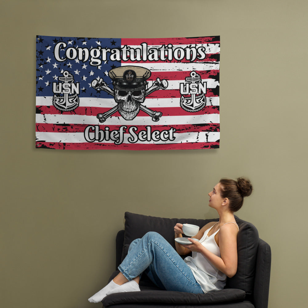 US Navy CPO Skull & Crossbones and Anchors Congrats Chief Select USA Distressed Flag