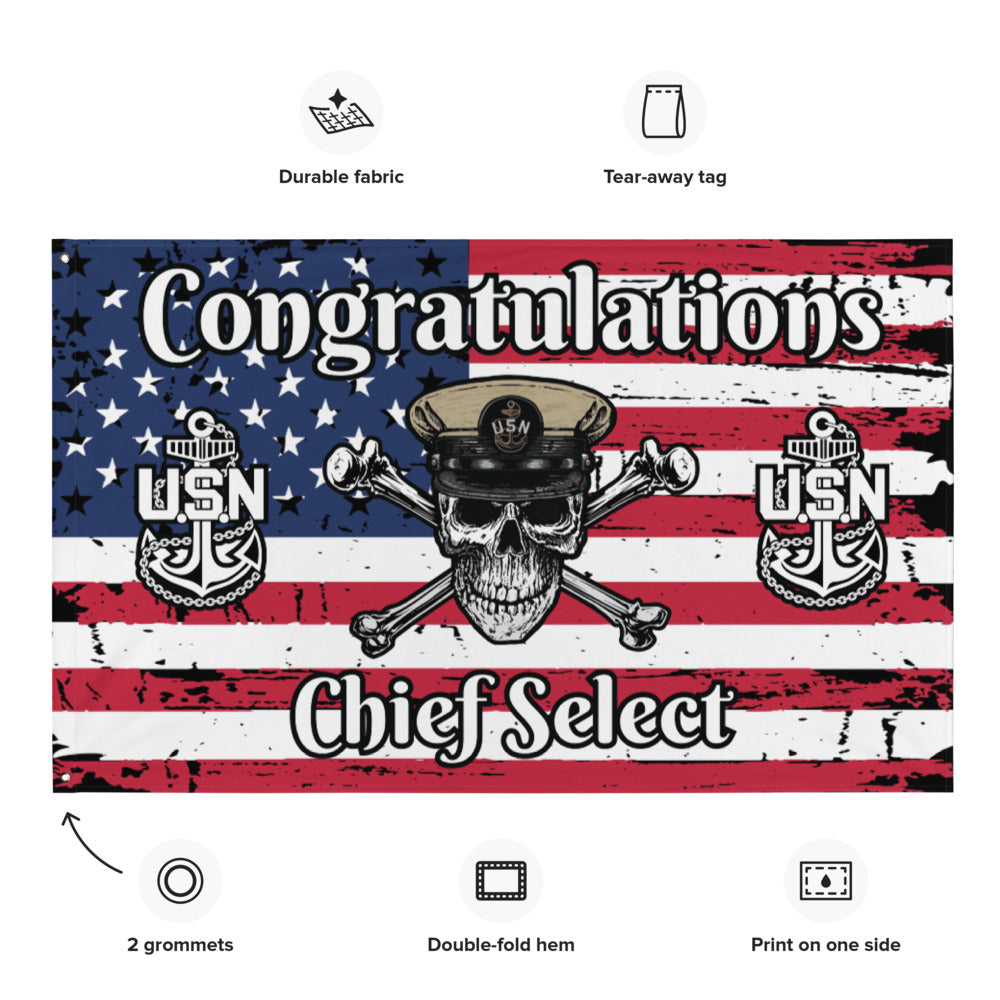 US Navy CPO Skull & Crossbones and Anchors Congrats Chief Select USA Distressed Flag
