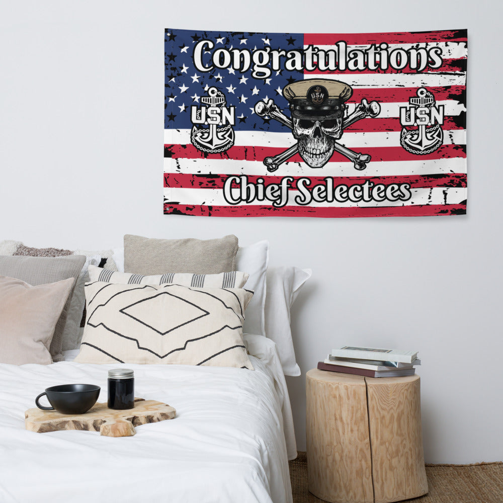US Navy CPO Skull & Crossbones and Anchors Congrats Chief Selectees USA Distressed Flag