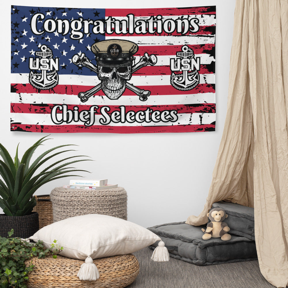 US Navy CPO Skull & Crossbones and Anchors Congrats Chief Selectees USA Distressed Flag
