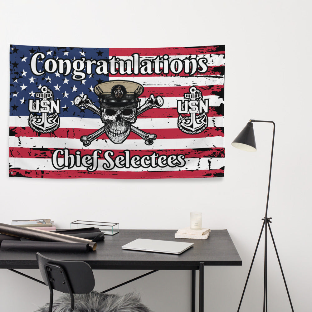 US Navy CPO Skull & Crossbones and Anchors Congrats Chief Selectees USA Distressed Flag