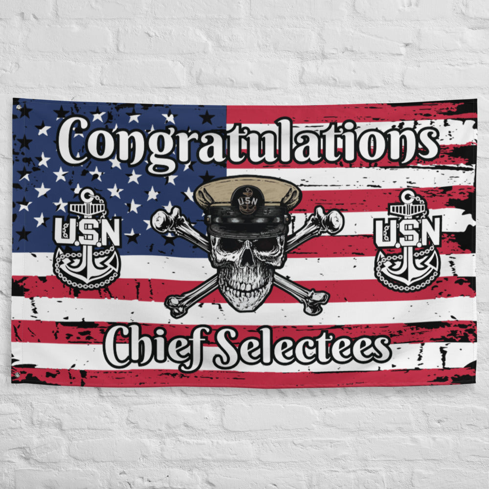 US Navy CPO Skull & Crossbones and Anchors Congrats Chief Selectees USA Distressed Flag