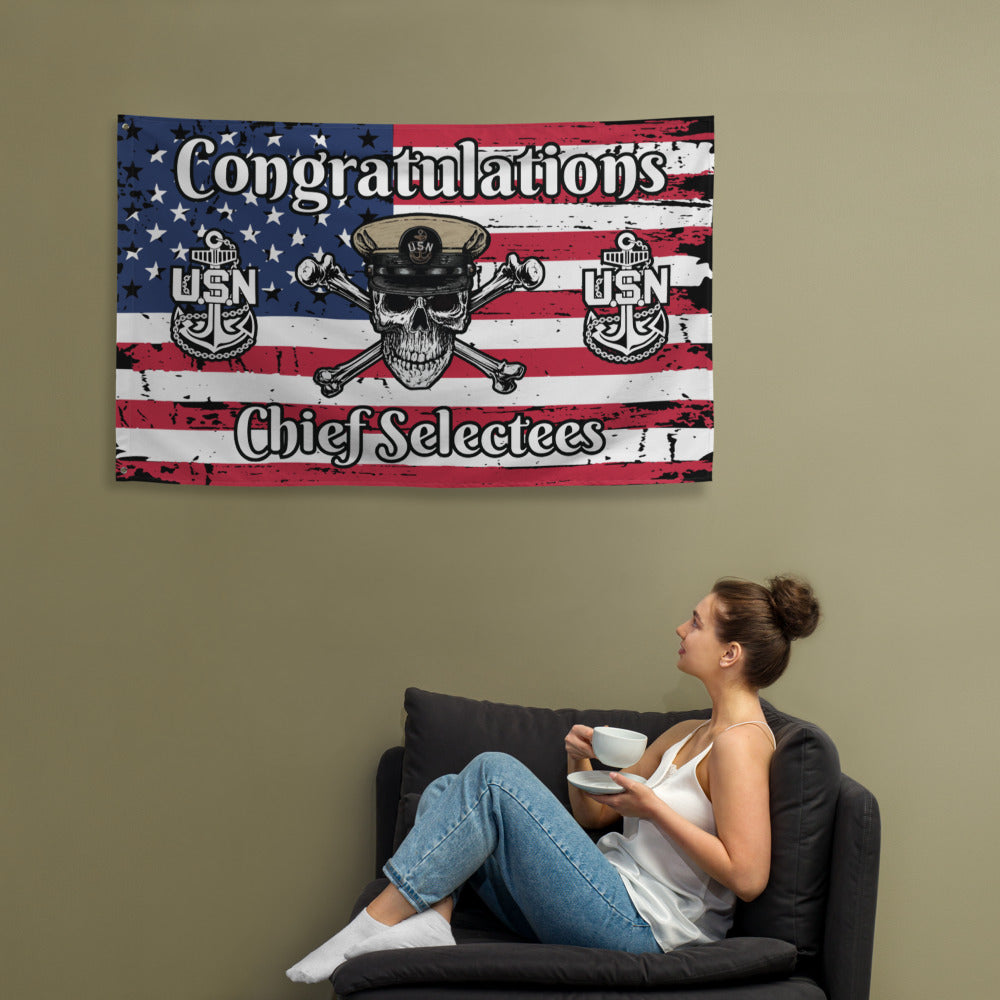US Navy CPO Skull & Crossbones and Anchors Congrats Chief Selectees USA Distressed Flag