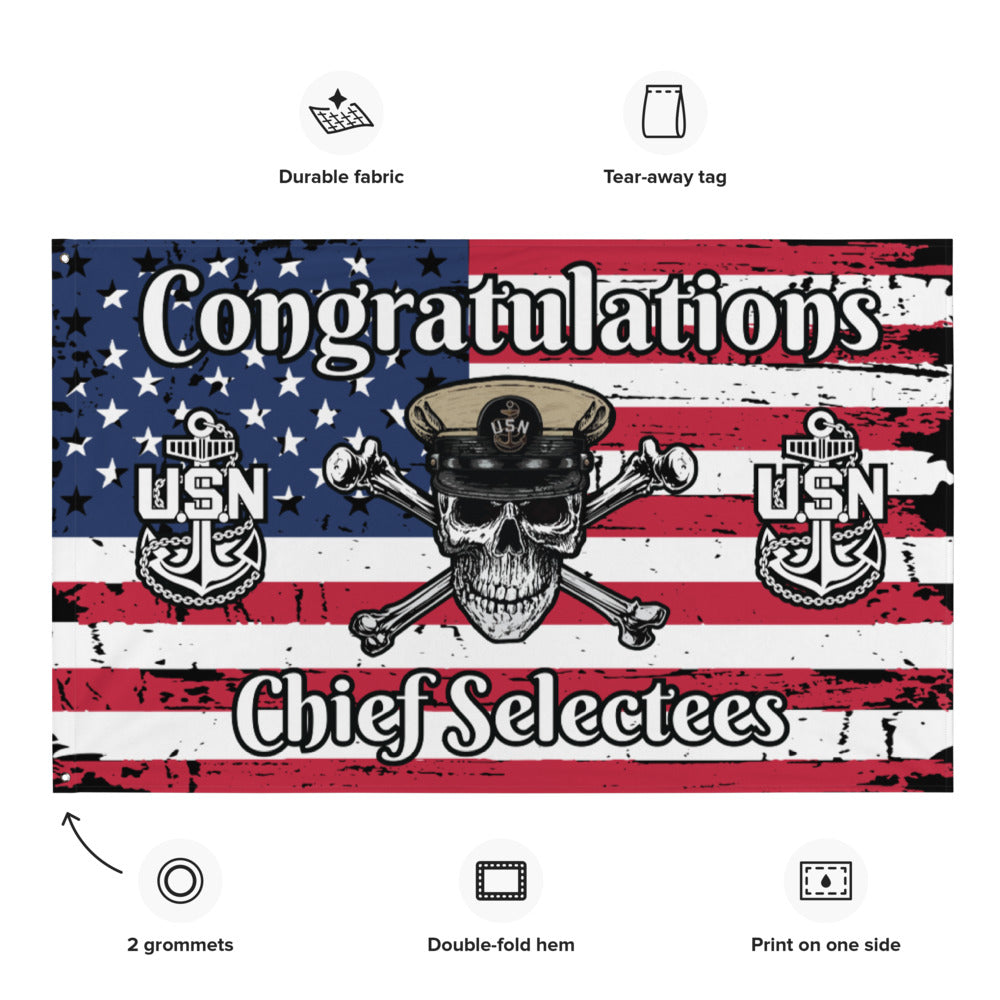 US Navy CPO Skull & Crossbones and Anchors Congrats Chief Selectees USA Distressed Flag