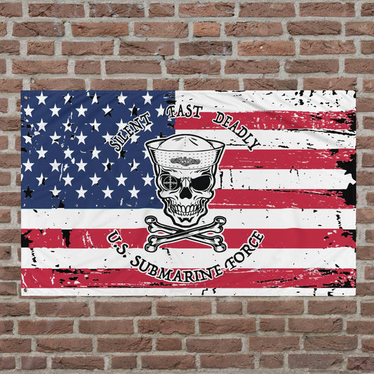 US Navy Submarine Force Silent Fast Deadly Skull Crossbones Sailor Distressed American Flag