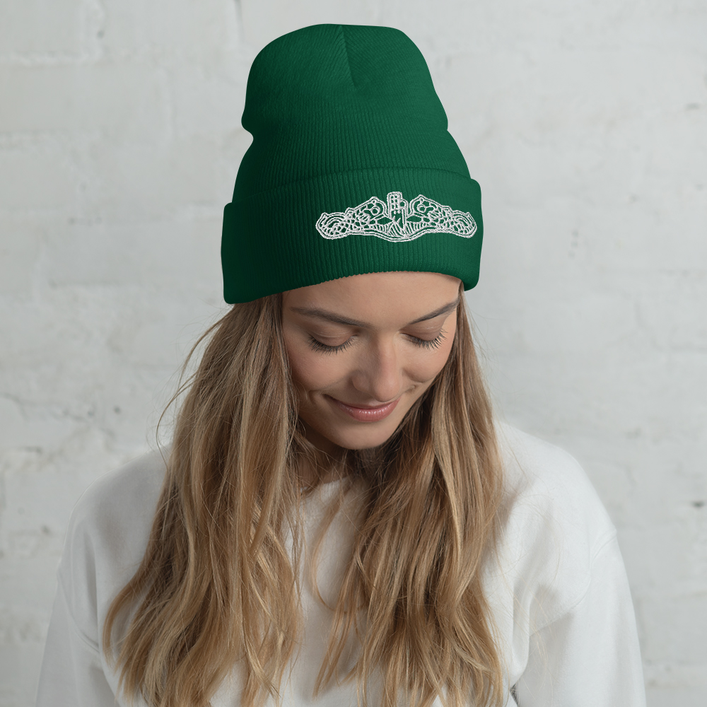 United States Navy Submarine Dolphins Silent Service White Phins Cuffed Beanie